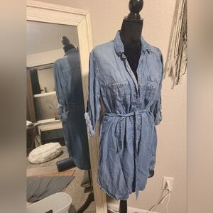 Denim Shirt Dress with Belt